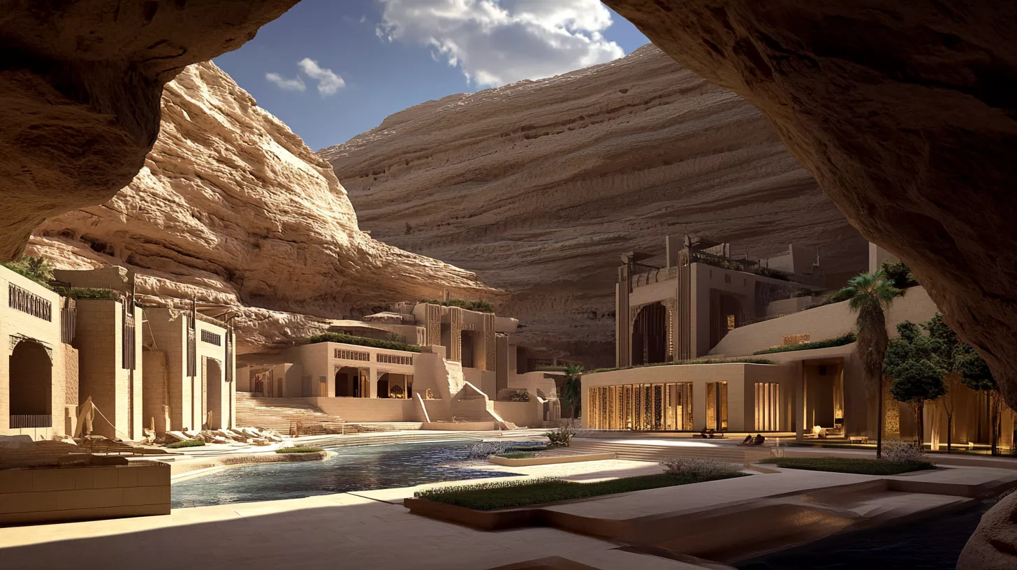 The AlUla project combines Nabataean heritage with modern facilities under Saudi Vision 2030. The AlUla project combines Nabataean heritage with modern facilities under Saudi Vision 2030.